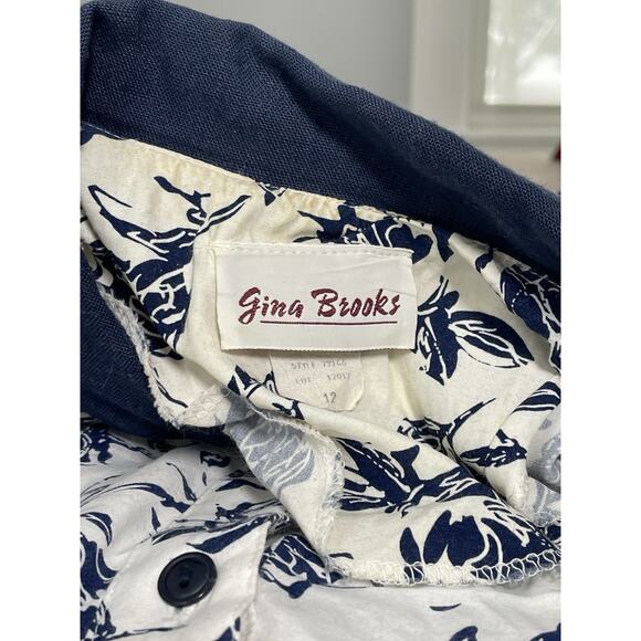 Vintage 80s Midi Shirt Dress Navy Floral Old Money Natutical Cottagecore Prep 12 - Picture 11 of 16